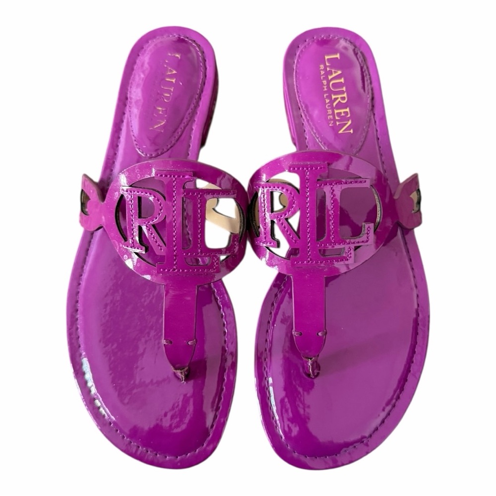 Lauren‎ Ralph Lauren Women's Fuchsia Audrie Sandals Leather Thong Flip Flop 6.5